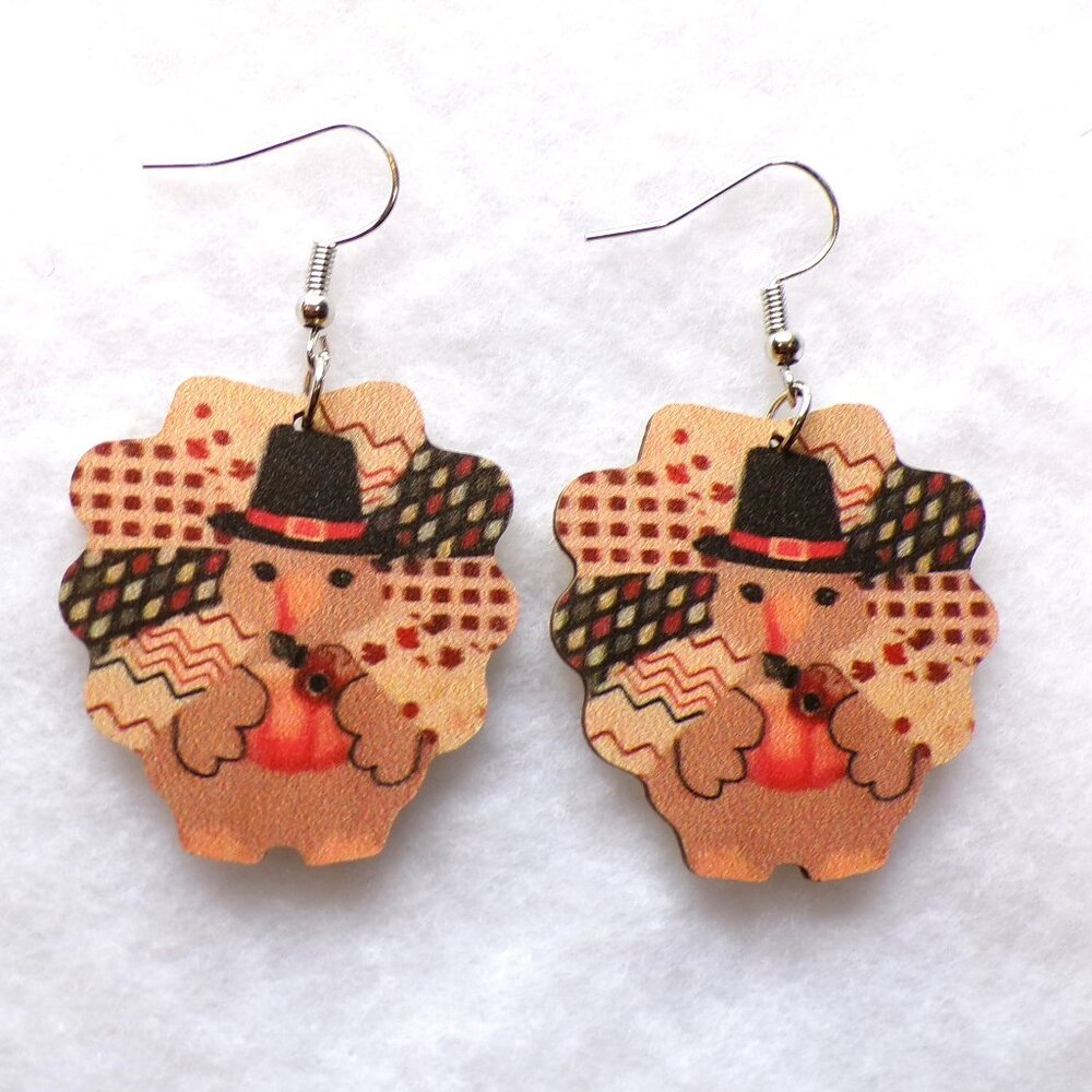 Thanksgiving Turkey Earrings Wood Dangle